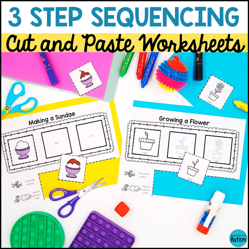 Cut and Paste Sequencing Activities (3 step) – Autism Work Tasks