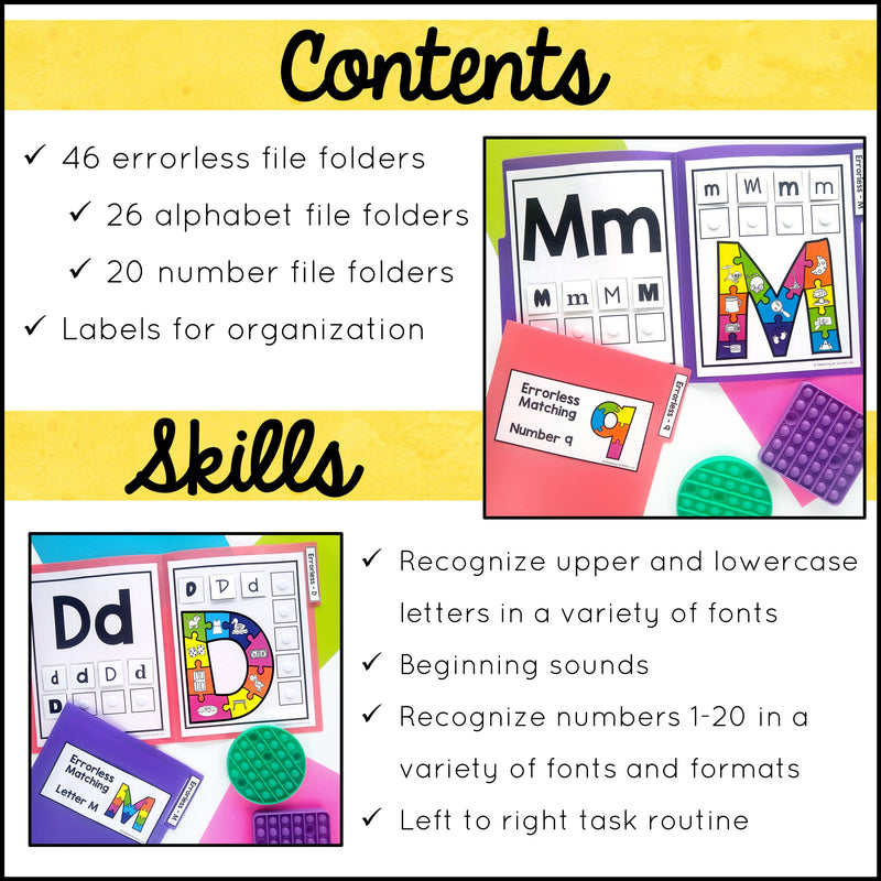 Letters and Number Recognition Errorless Learning File Folder Games an ...