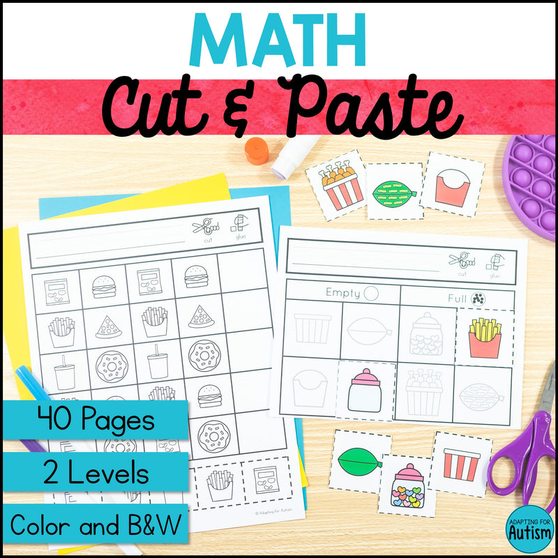 Any Time Cut and Paste Math Activities – Autism Work Tasks