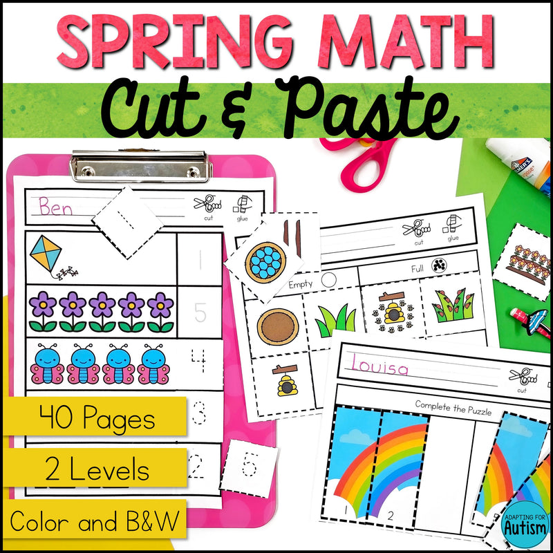 Spring Cut and Paste Math Activities – Autism Work Tasks
