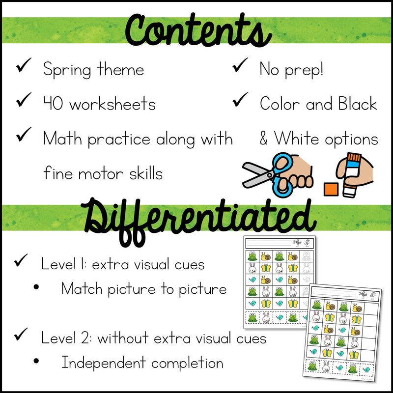Spring Cut and Paste Math Activities – Autism Work Tasks