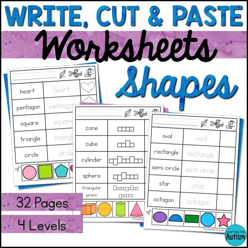 Shapes Write Cut and Paste Activities – Autism Work Tasks