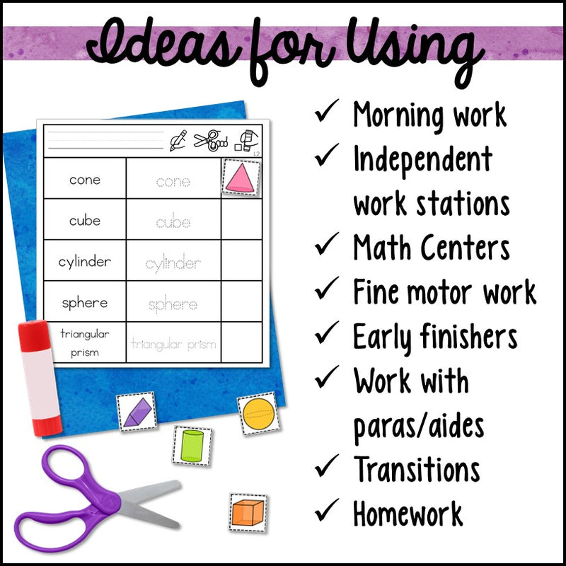 Shapes Write Cut and Paste Activities – Autism Work Tasks