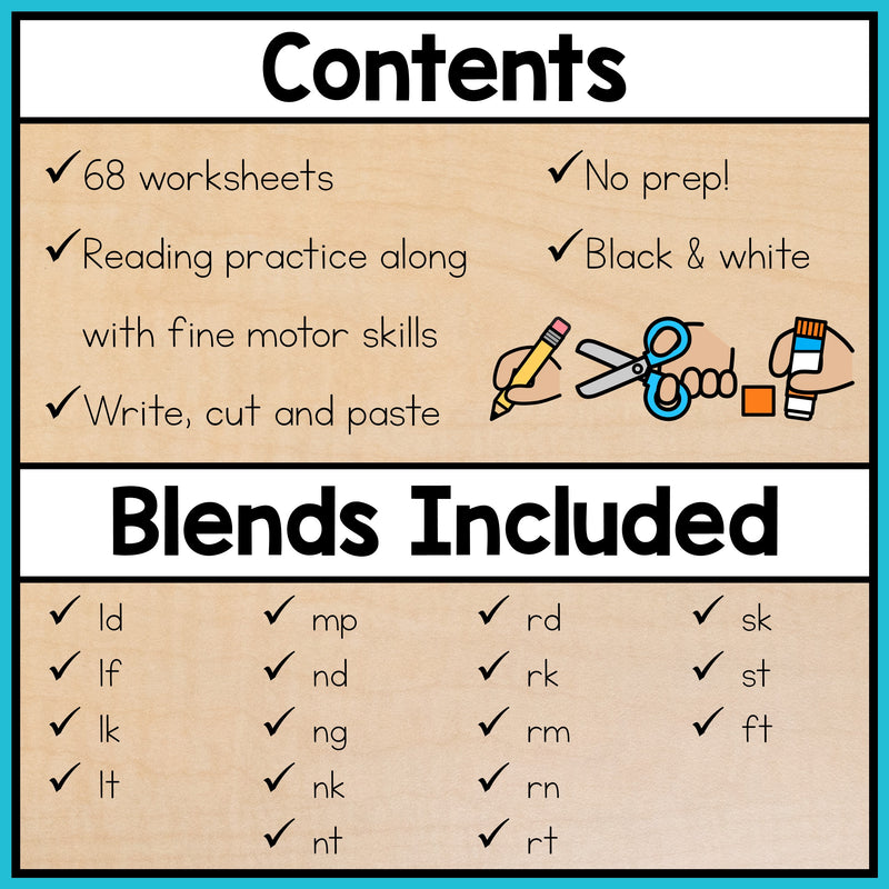 Ending Blends Phonics Activities: Cut and Paste Activities for Word Wo ...