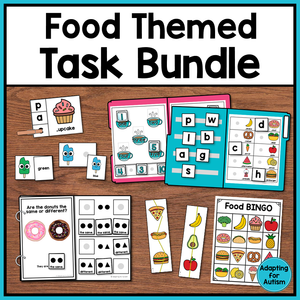 Food Themed File Folder Activities Worksheets and Tasks Bundle