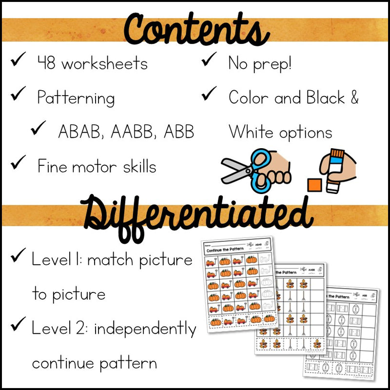 Fall Patterns Cut and Paste Activities – Autism Work Tasks