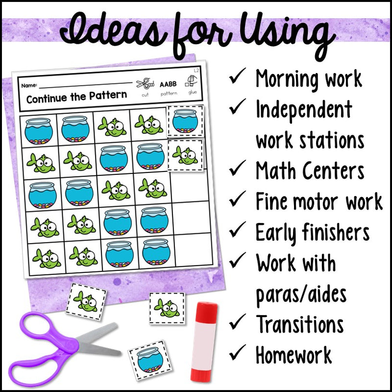Any Time Patterns Cut and Paste Activities – Autism Work Tasks