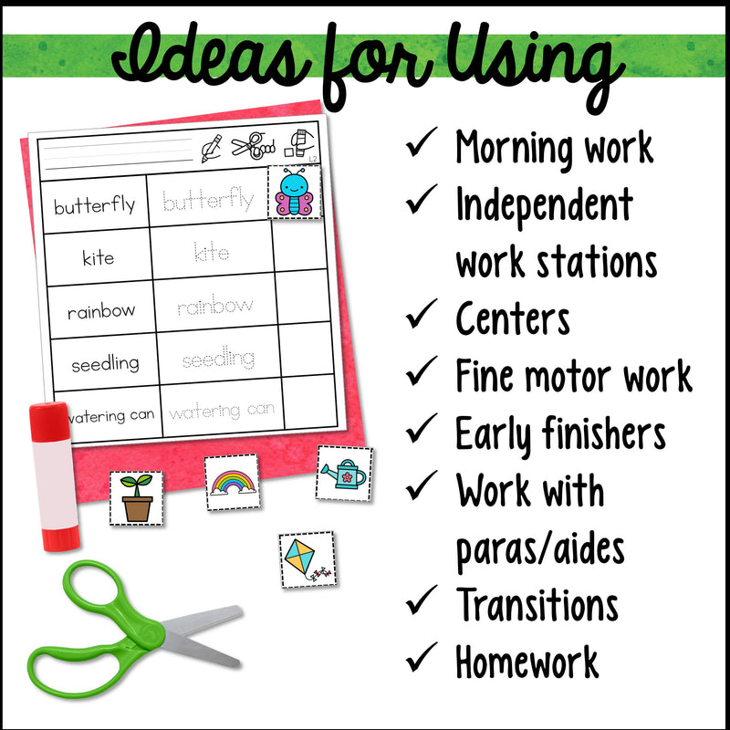 Spring Write Cut and Paste Activities – Autism Work Tasks