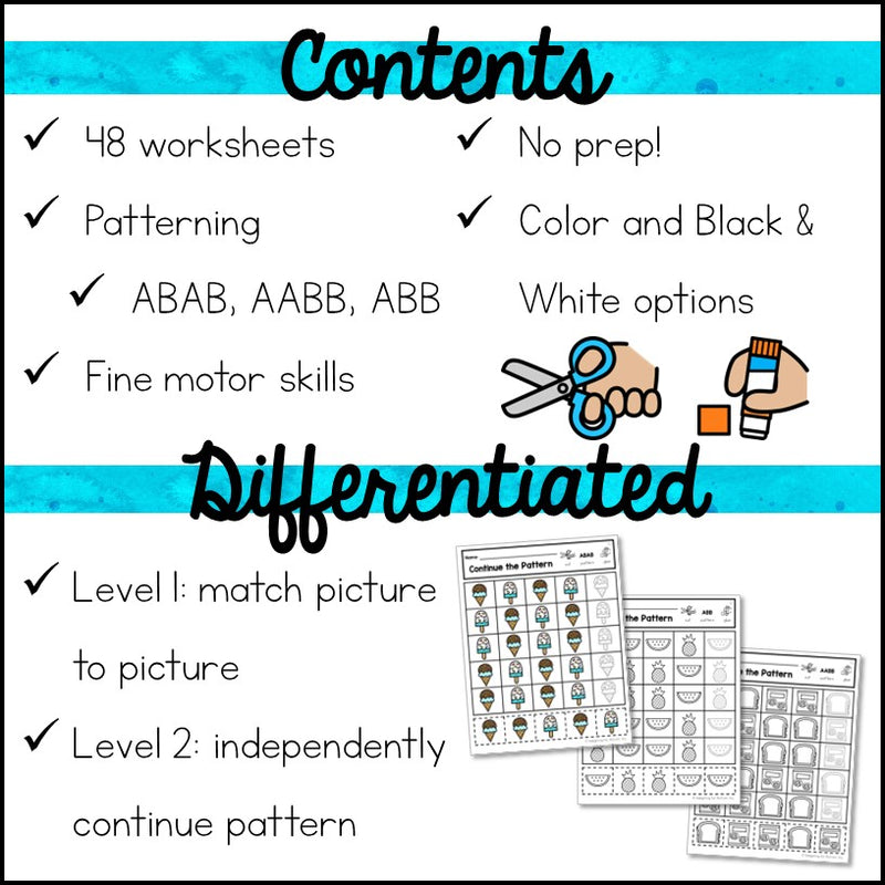 Summer Patterns Cut and Paste Activities – Autism Work Tasks