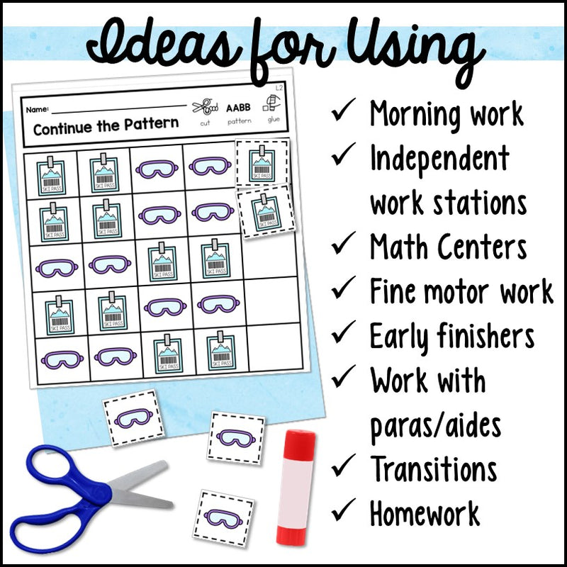 Winter Patterns Cut and Paste Activities – Autism Work Tasks