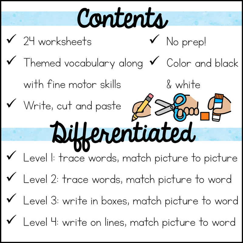 Winter Write Cut and Paste Worksheets – Autism Work Tasks