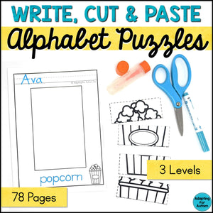 Alphabet Cut and Paste Activities: Beginning Sounds Puzzle Worksheets