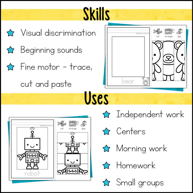 Alphabet Cut and Paste Activities: Beginning Sounds Puzzle Worksheets ...