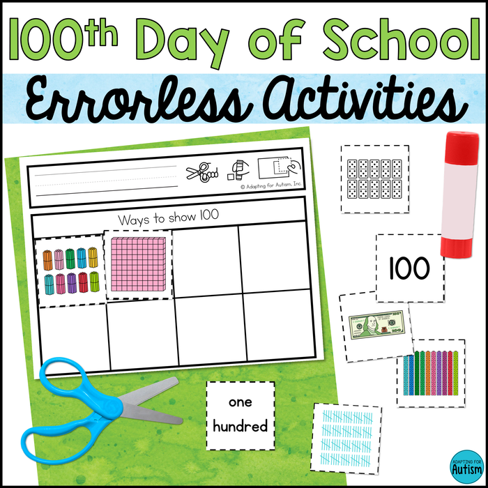 100th Day of School Activities Special Education - Errorless Learning Worksheets