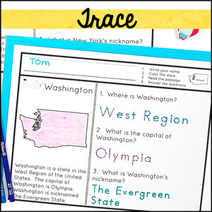 50 States Worksheets - Social Studies Activities for Special Education