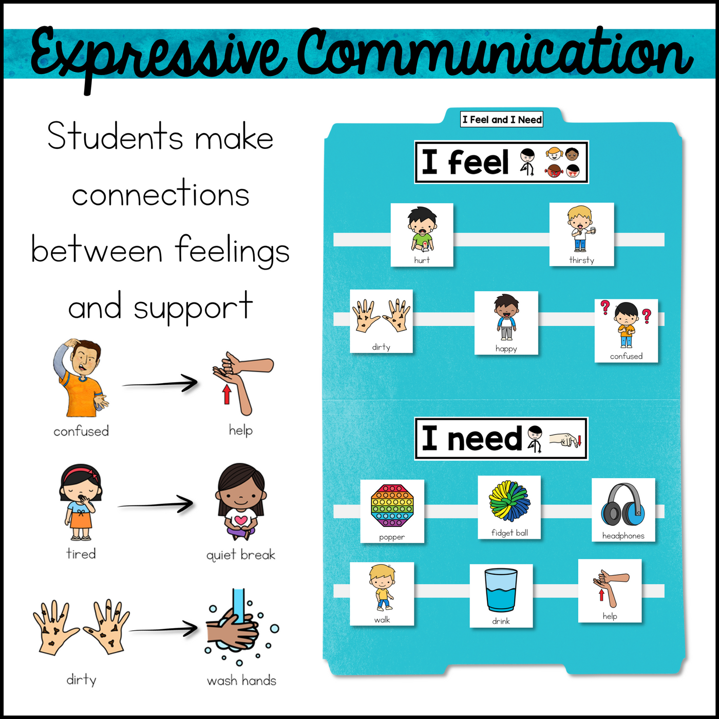 File Folder Task Visuals I Feel and I Need Visual Aid File Folder for Special Education and ...
