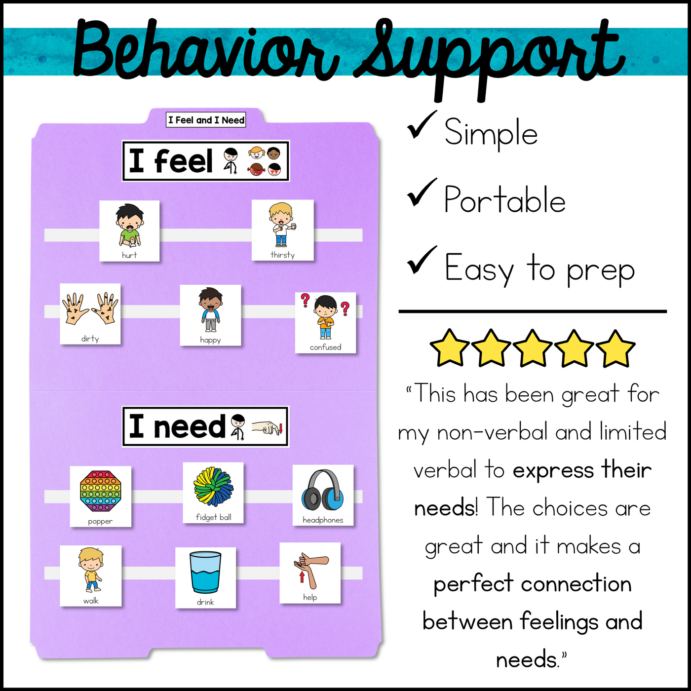 File Folder Task Visuals I Feel and I Need Visual Aid File Folder for Special Education and ...