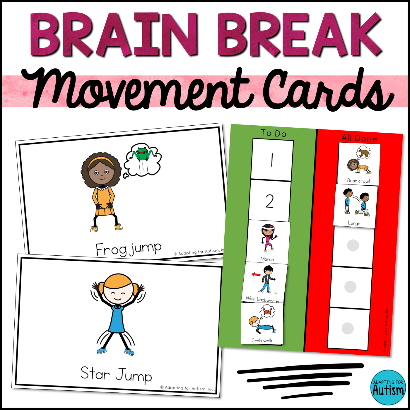 Brain Breaks Printable Cards: Gross Motor Movement for Active Breaks –  Autism Work Tasks
