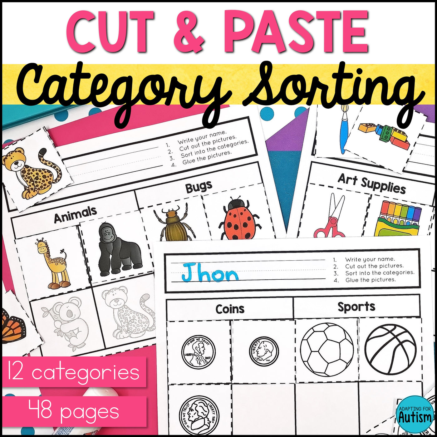 Category Sorting Cut and Paste Activities โ Autism Work Tasks