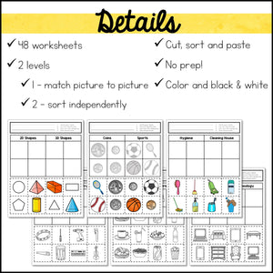 Category Sorting Cut and Paste Activities