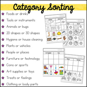 Category Sorting Cut and Paste Activities