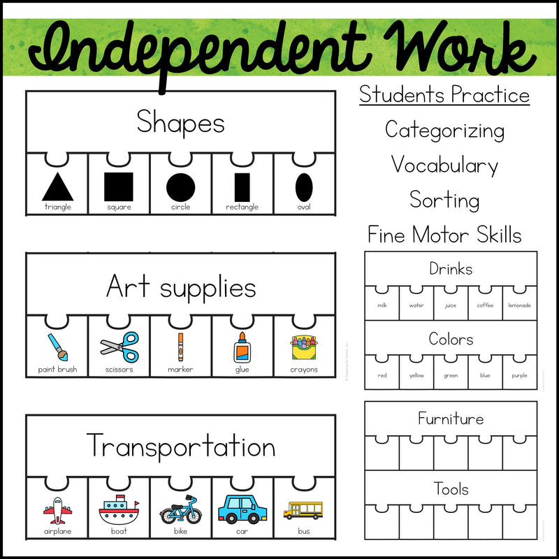 Category Sorting Puzzles Work Task - Classifying Items by Group ...