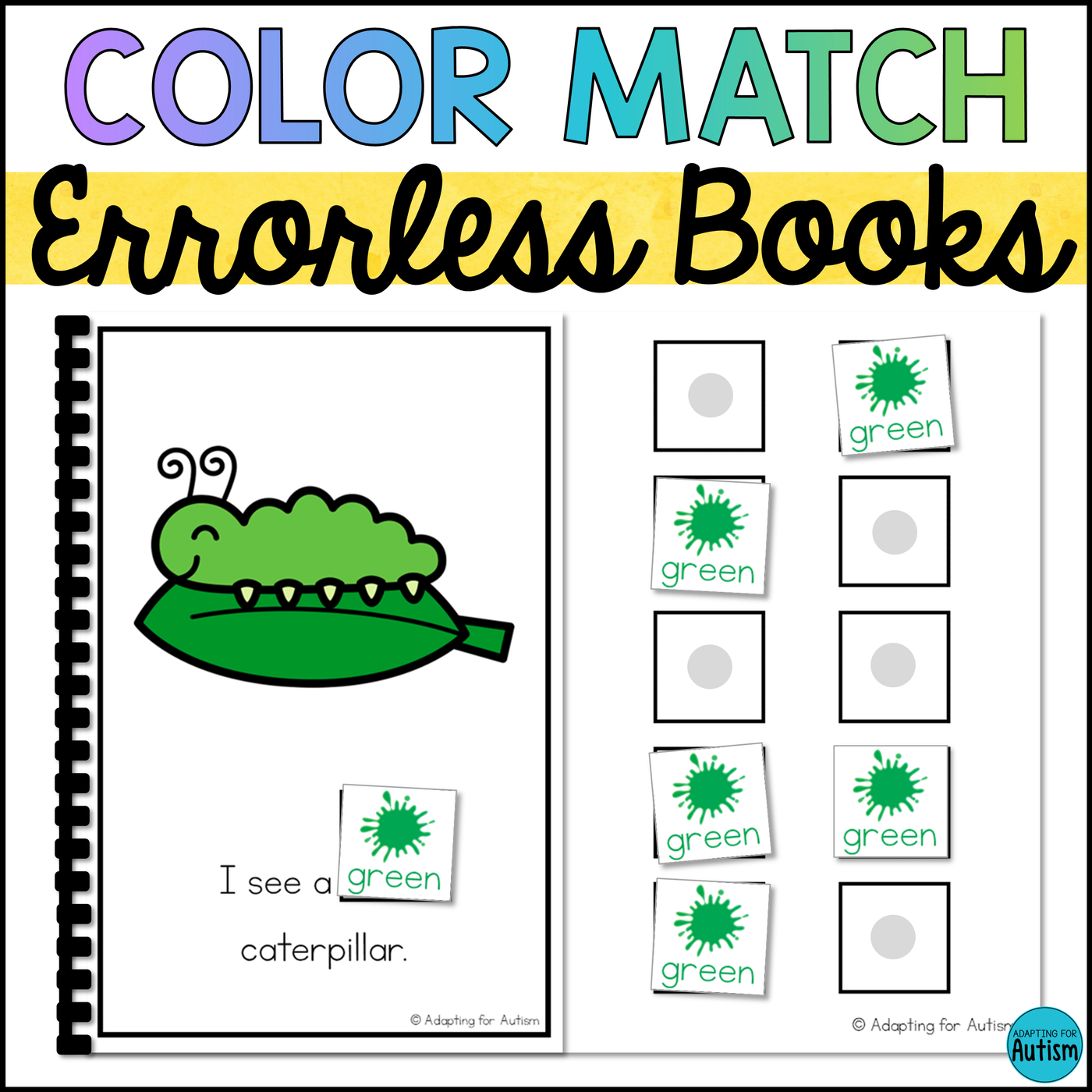Errorless Learning Color Matching Adapted Books – Autism Work Tasks