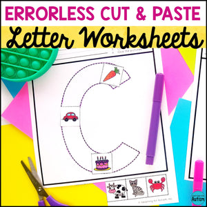 Errorless Cut and Paste Activities - Letters and Beginning Sounds Worksheets