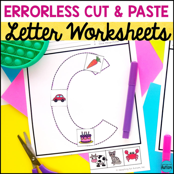 Errorless Cut and Paste Activities - Letters and Beginning Sounds Worksheets