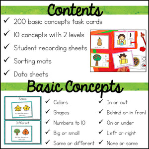 Special Education Task Boxes | Fall Basic Concepts