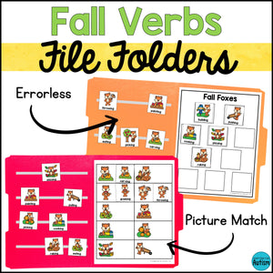 Fall File Folder Games and Activities - Fall Verbs Match and Sort