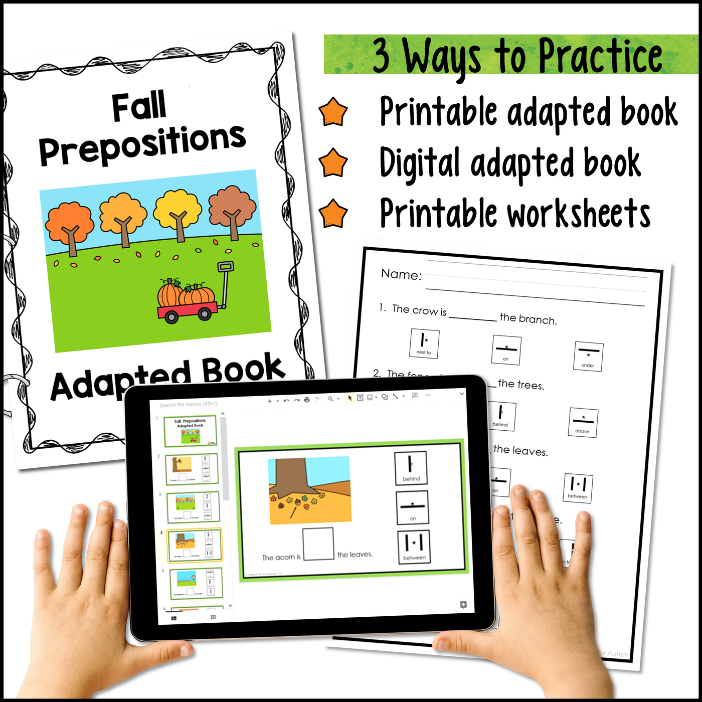 Fall Spatial Concepts Adapted Book for Special Education | Preposition ...