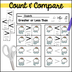 Cut and Paste Math Worksheets Greater or Less Than Comparing Numbers Activities