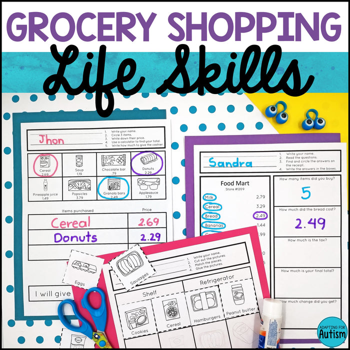 Life Skills Worksheets for Teens - Grocery Store Shopping Activities
