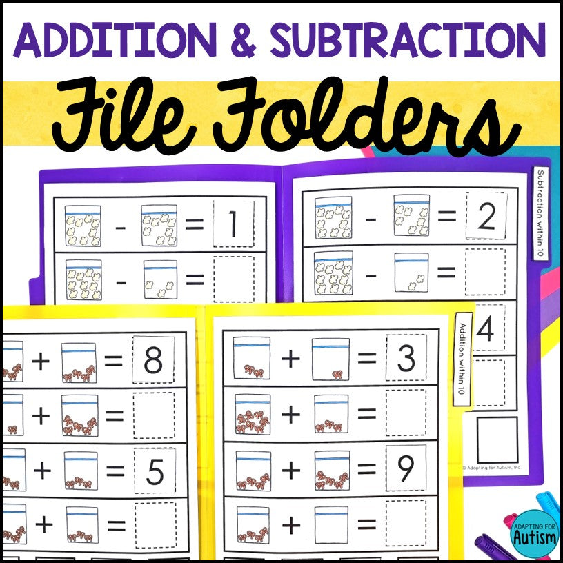 Math File Folder Games for Addition and Subtraction – Autism Work Tasks for Free Math File Folder Games Printables