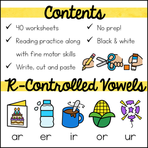 R Controlled Vowels Phonics Worksheets: Cut and Paste Activities for Word Work
