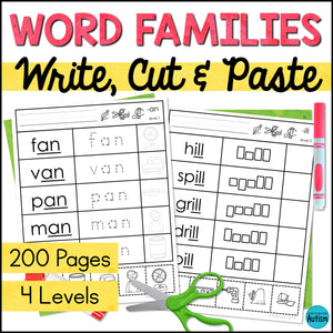 Word Families & Rhyming Words Worksheets: Cut & Paste Activities for Word Work