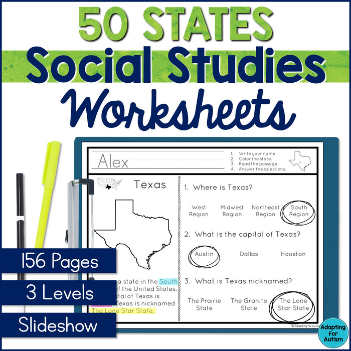50 States Worksheets - Social Studies