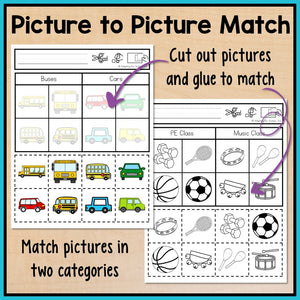 Back to School Cut and Paste Activities - Category Sorting