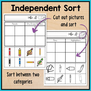 Back to School Cut and Paste Activities - Category Sorting