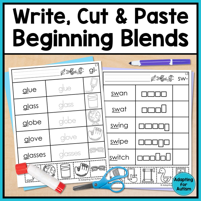 Beginning Blends Phonics Worksheets: Cut and Paste Activities for Word Work