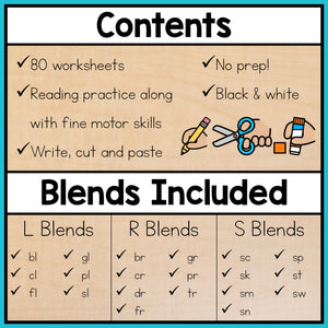Beginning Blends Phonics Worksheets: Cut and Paste Activities for Word Work