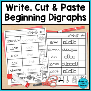 Beginning Digraphs Phonics Worksheets: Cut and Paste Activities for Word Work