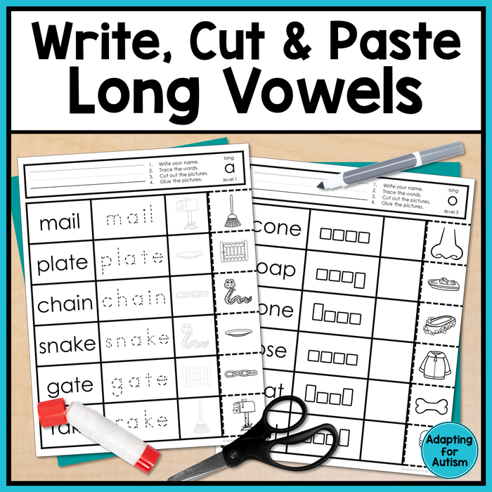 Long Vowel Worksheets: Write, Cut and Paste Activities