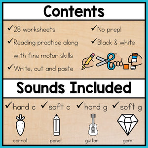 Hard and Soft C and G Phonics Worksheets: Cut and Paste Activities for Word Work