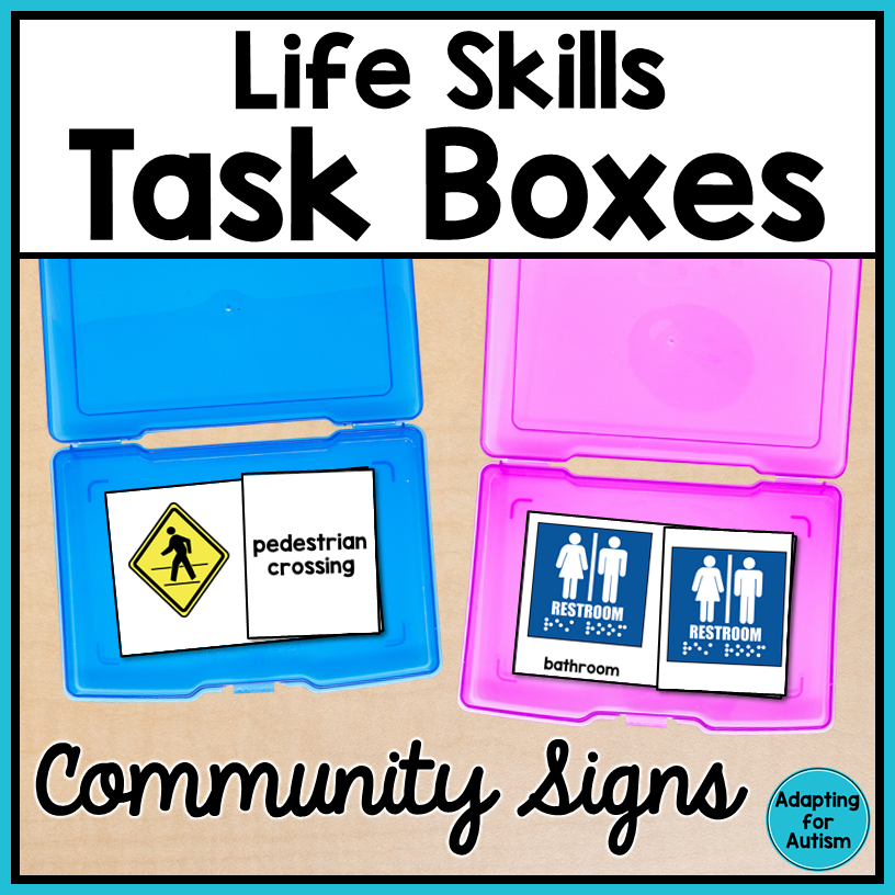Life Skills Task Boxes - Community Signs Vocabulary – Autism Work Tasks