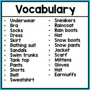 Life Skills Worksheets - Clothing Vocabulary