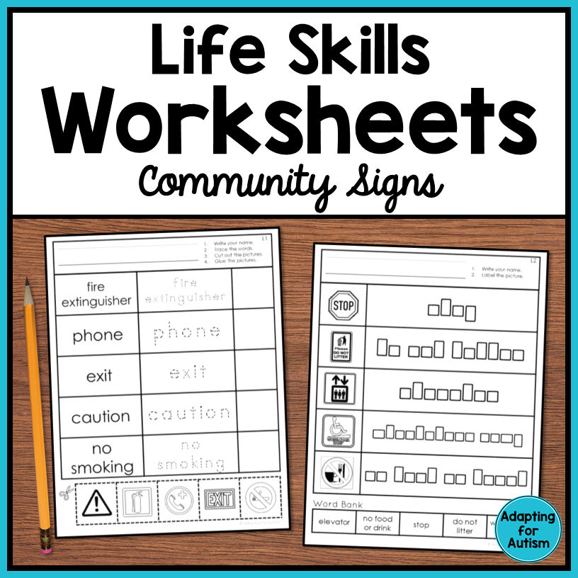 life-skills-worksheets-community-signs-vocabulary-autism-work-tasks for Free Printable Community Signs Worksheets Pdf Life Skills Worksheets - Community Signs Vocabulary – Autism Work Tasks for Free Printable Community Signs Worksheets Pdf