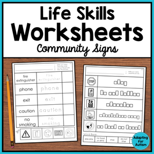 Life Skills Worksheets - Community Signs Vocabulary