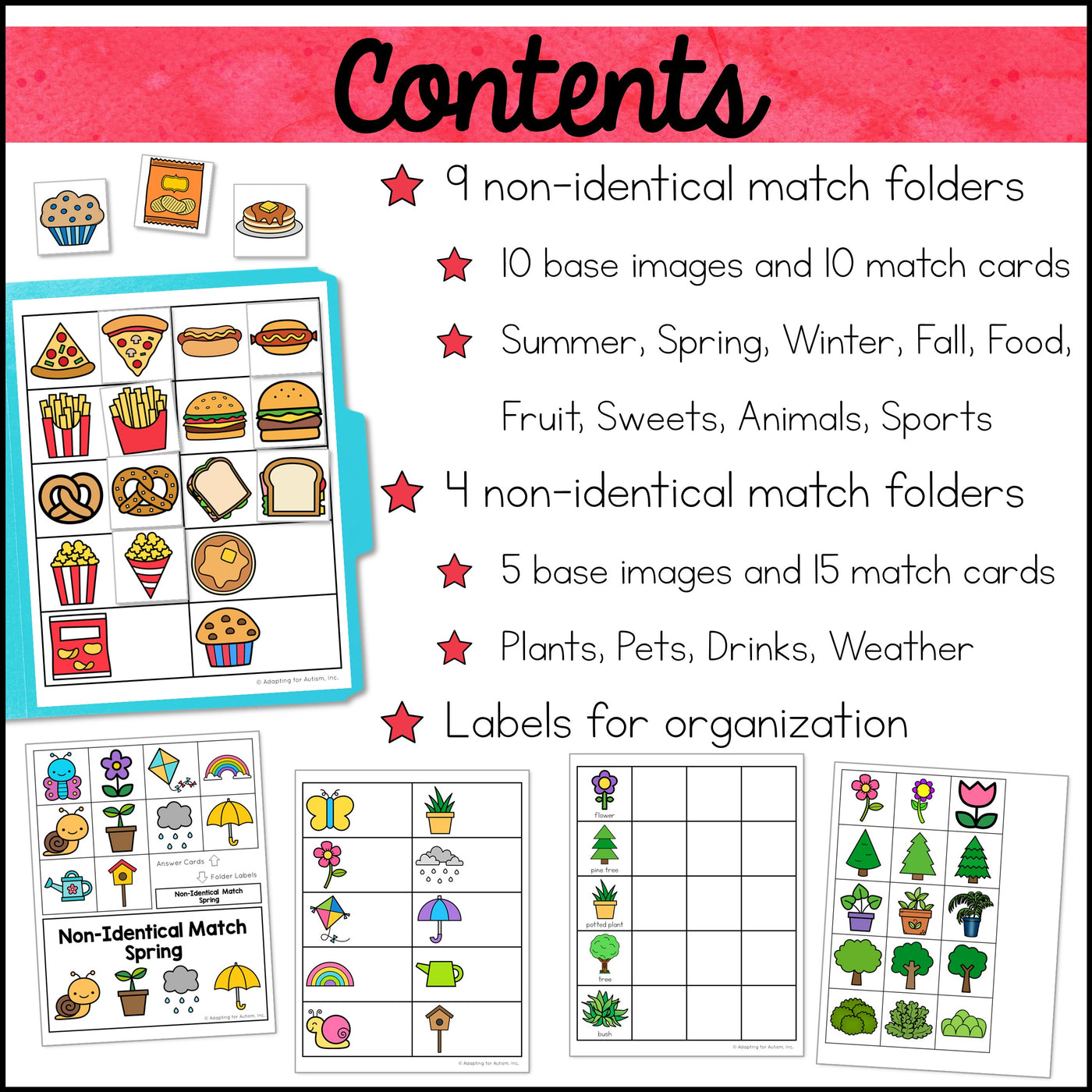 Non-Identical Matching File Folder Games and Activities – Autism Work Tasks